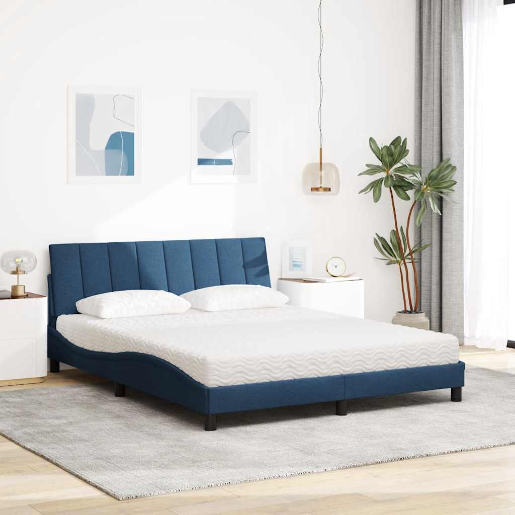 Bett mit Matratze "Hanko" Blau 160x200 cm Stoff