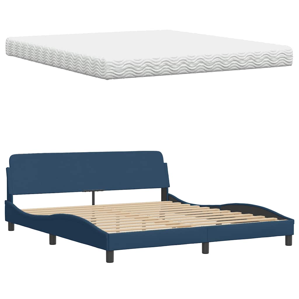 Bett mit Matratze "Hanko" Blau 180x200 cm Stoff