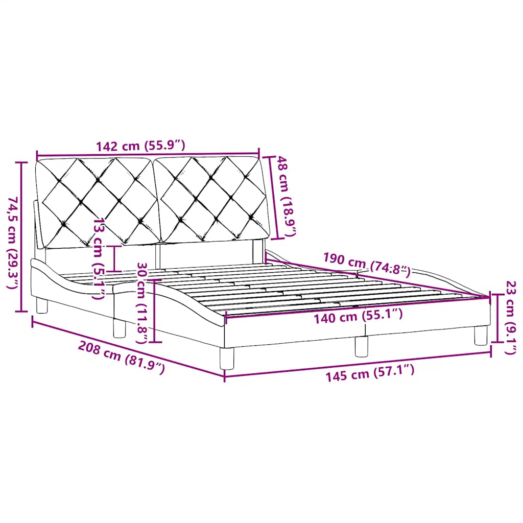 Bettgestell ohne Matratze Schwarz 140x190 cm Stoff