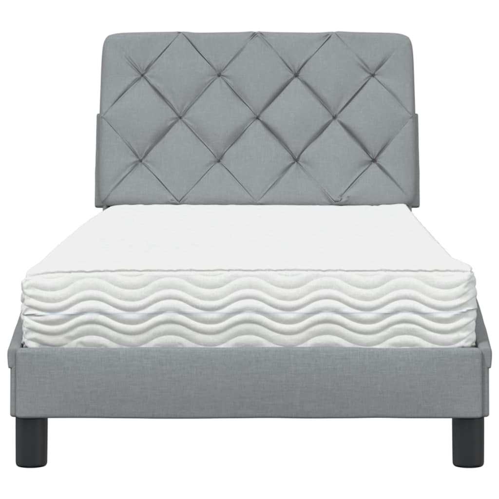 Bett mit Matratze Hellgrau 90x190 cm Stoff
