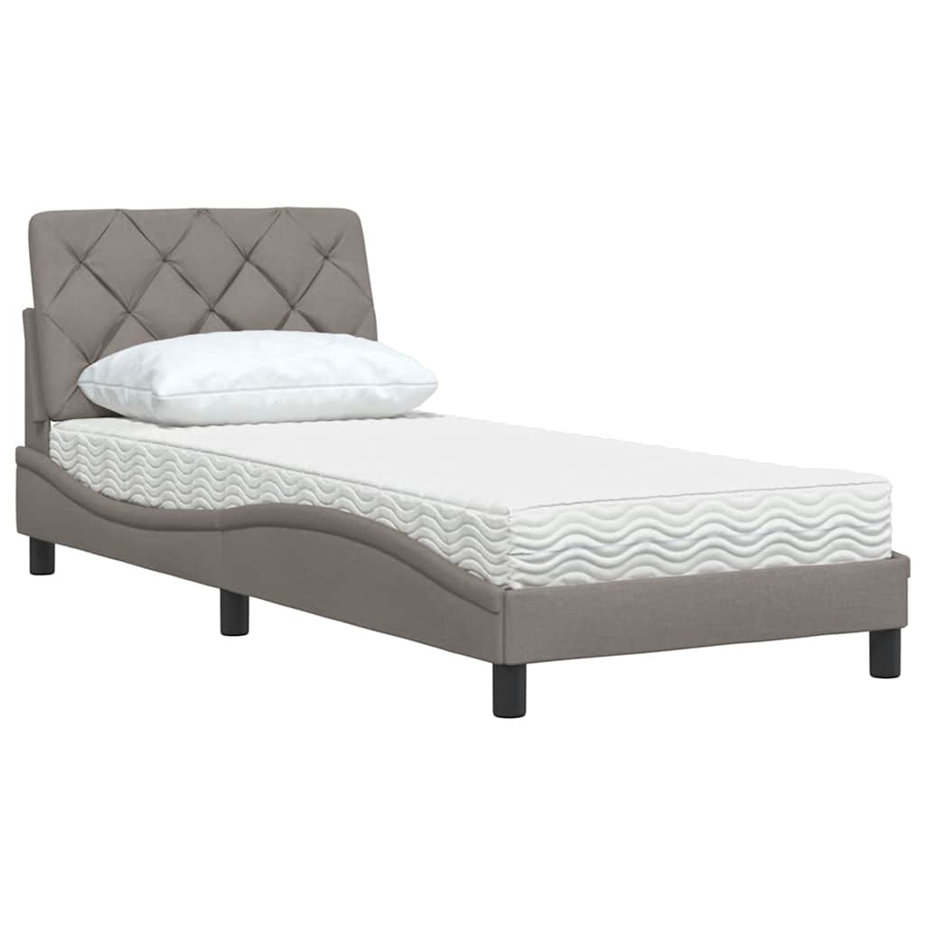 Bed with mattress taupe 90x190 cm fabric