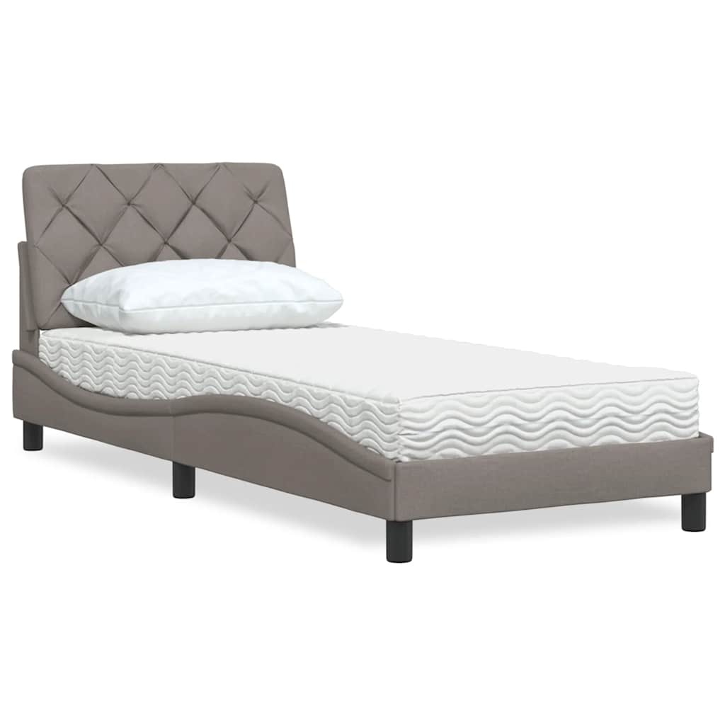 Bed with mattress taupe 90x190 cm fabric
