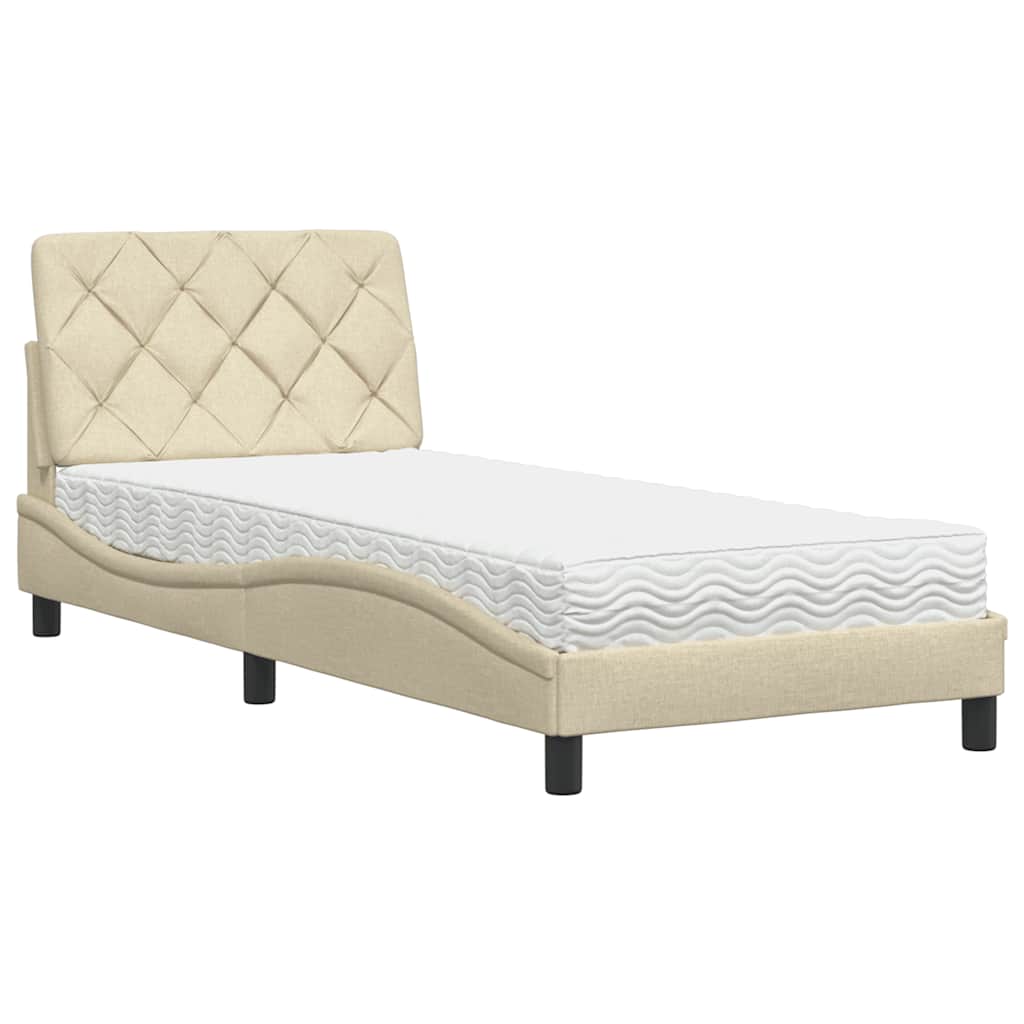 Bed with mattress cream 90x190 cm fabric