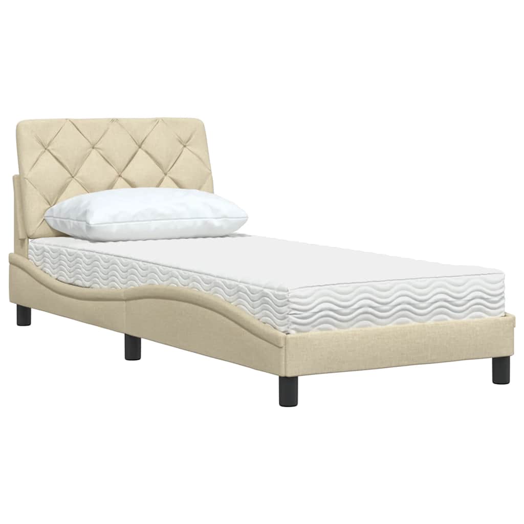Bed with mattress cream 90x190 cm fabric
