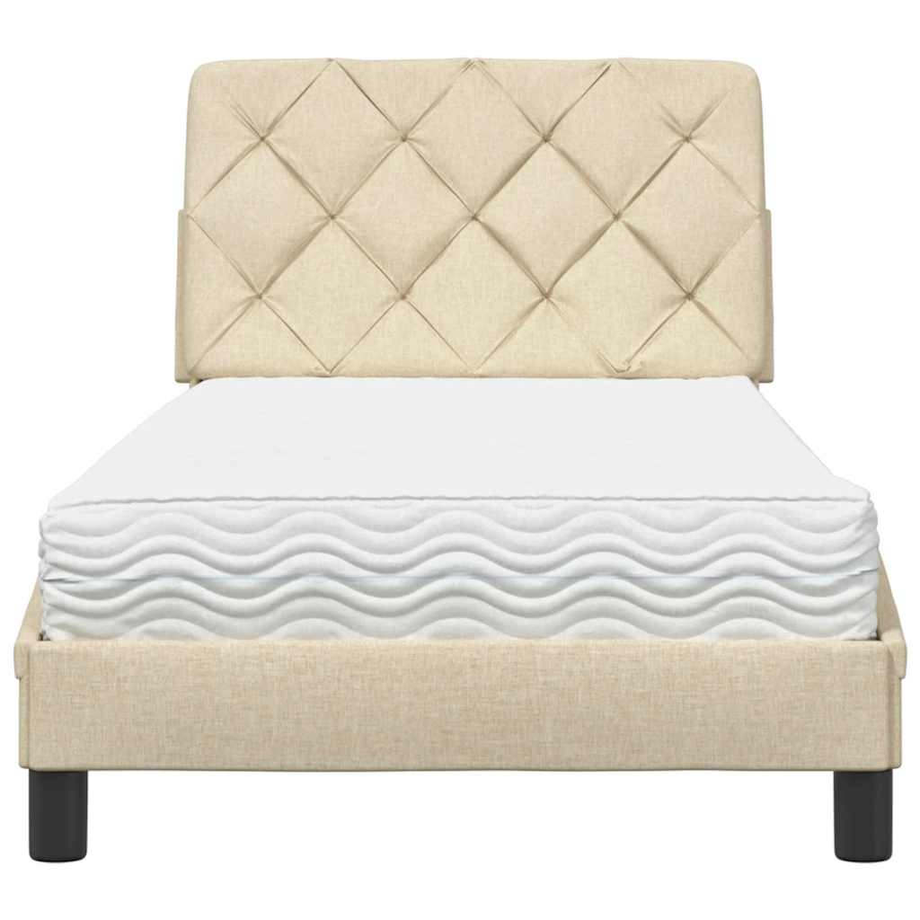 Bed with mattress cream 90x190 cm fabric