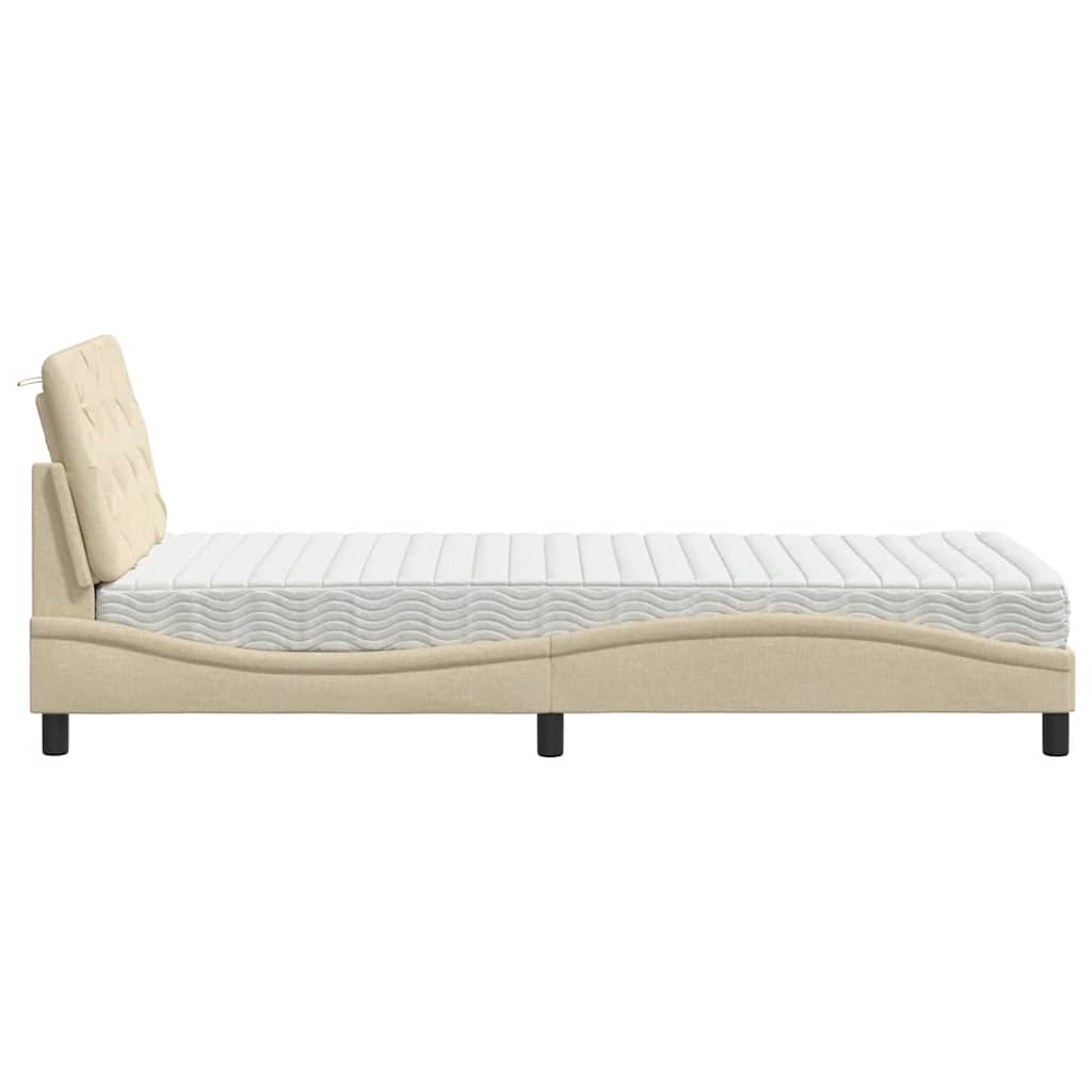 Bed with mattress cream 90x190 cm fabric