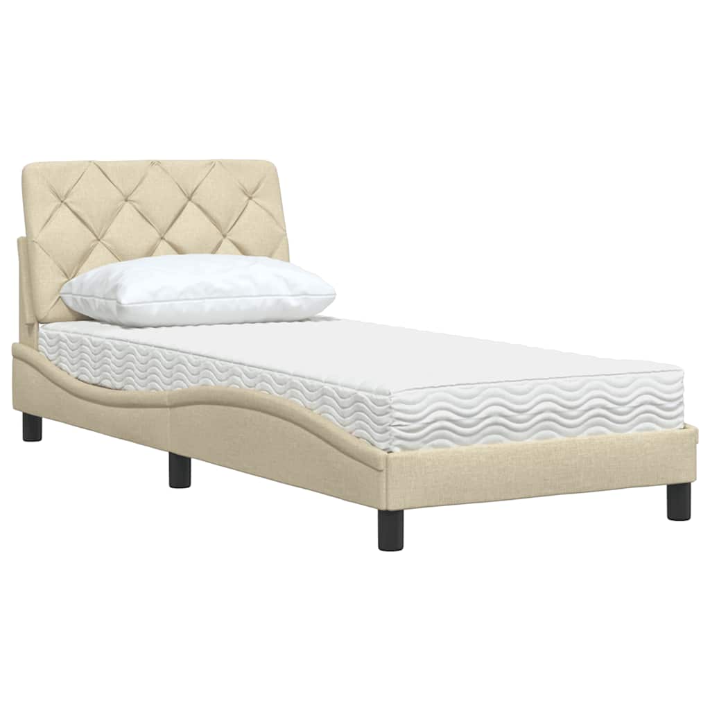 Bed with mattress cream 90x200 cm fabric