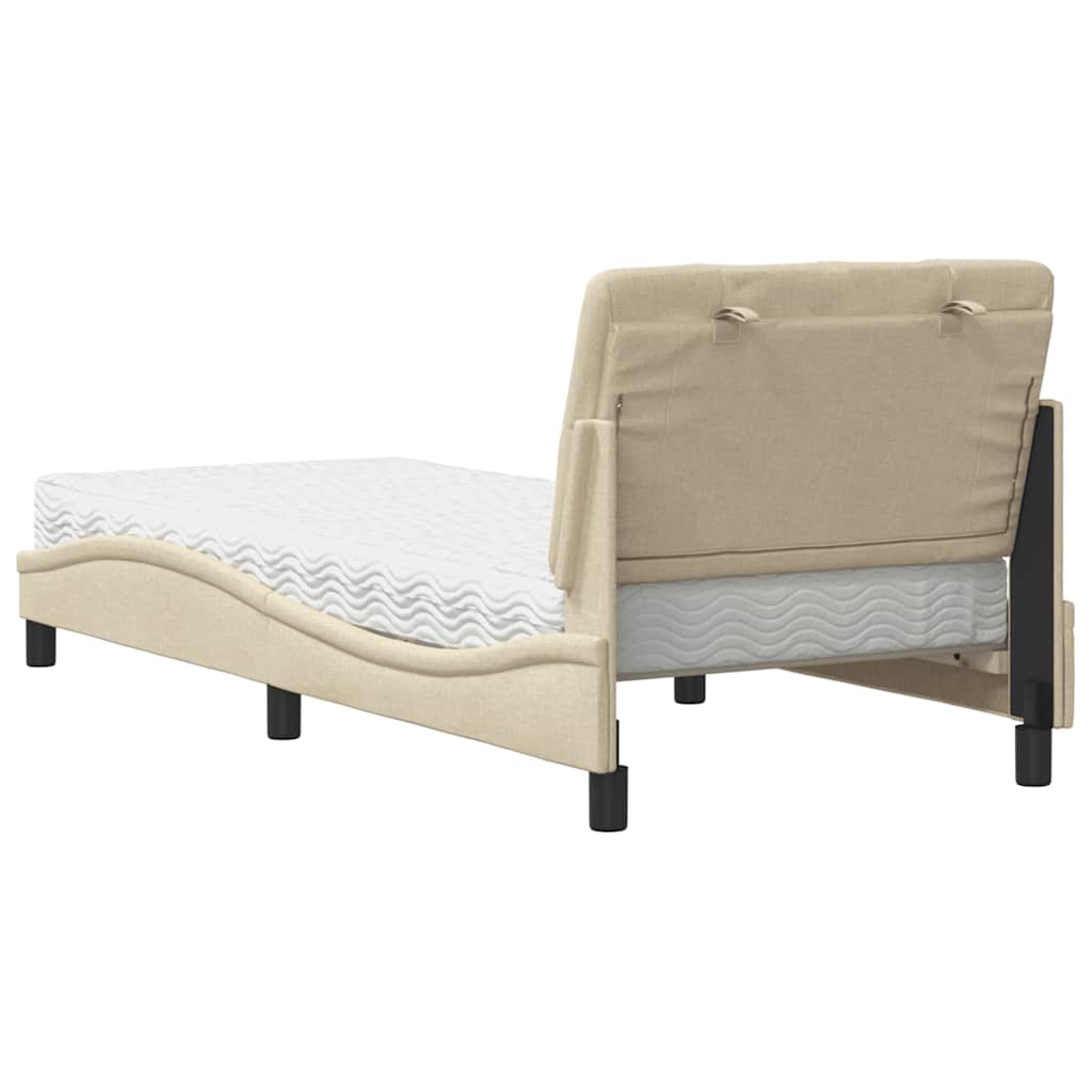 Bed with mattress cream 90x200 cm fabric