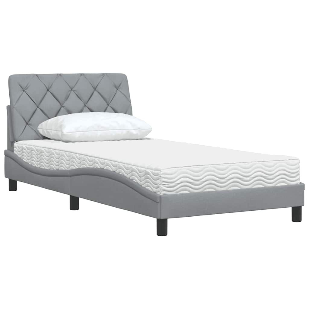 Bed with mattress light grey 100x200 cm fabric