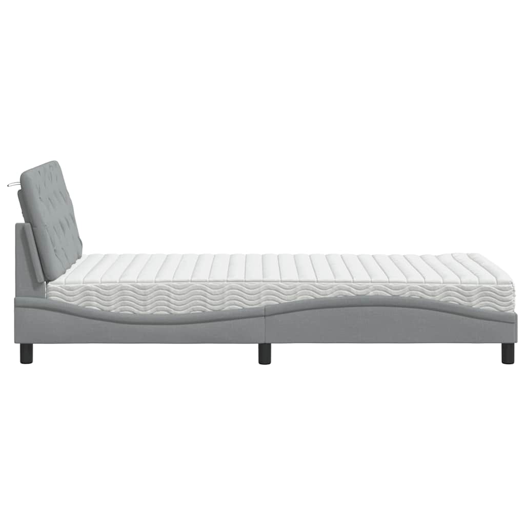 Bed with mattress light grey 100x200 cm fabric