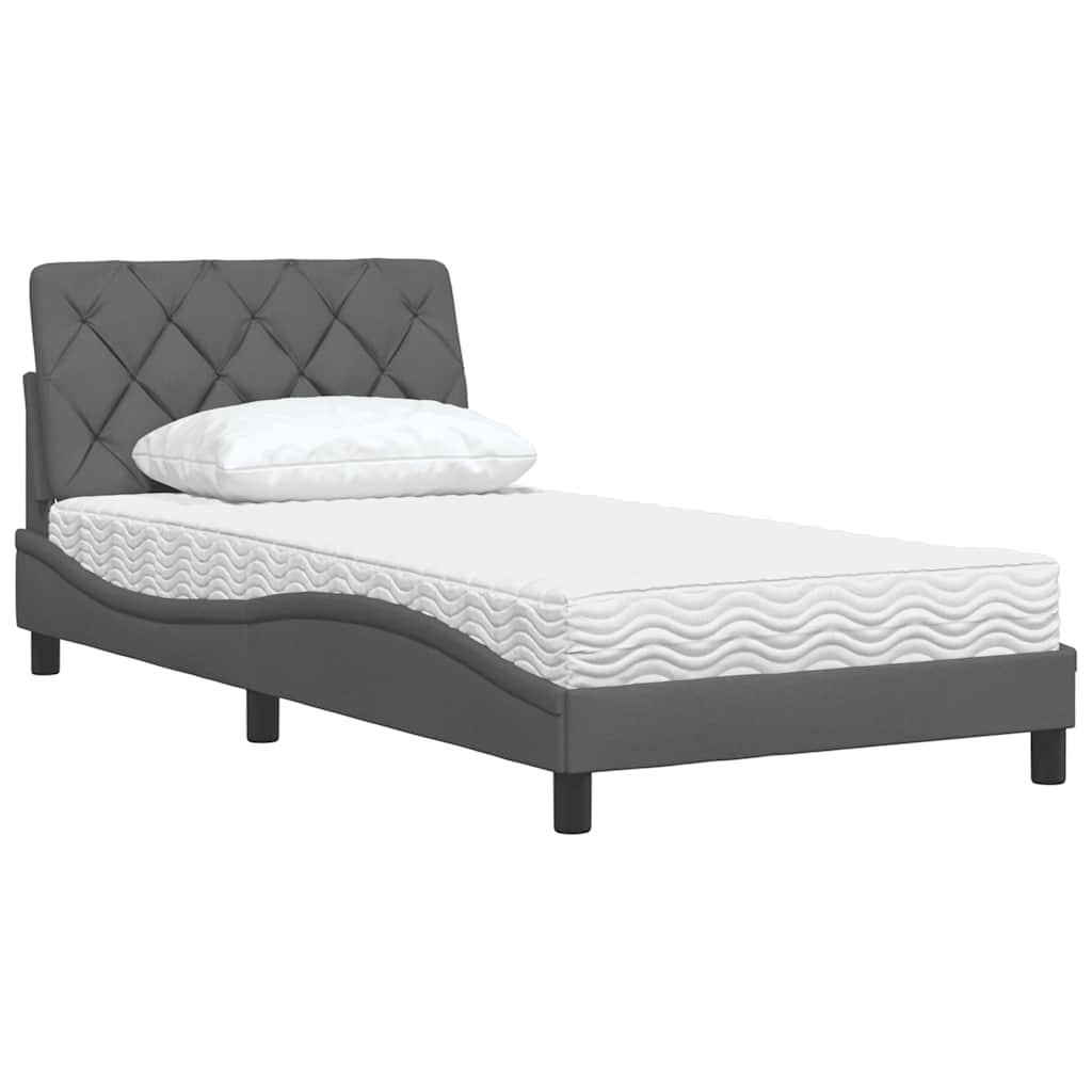 Bed with mattress dark grey 100x200 cm fabric