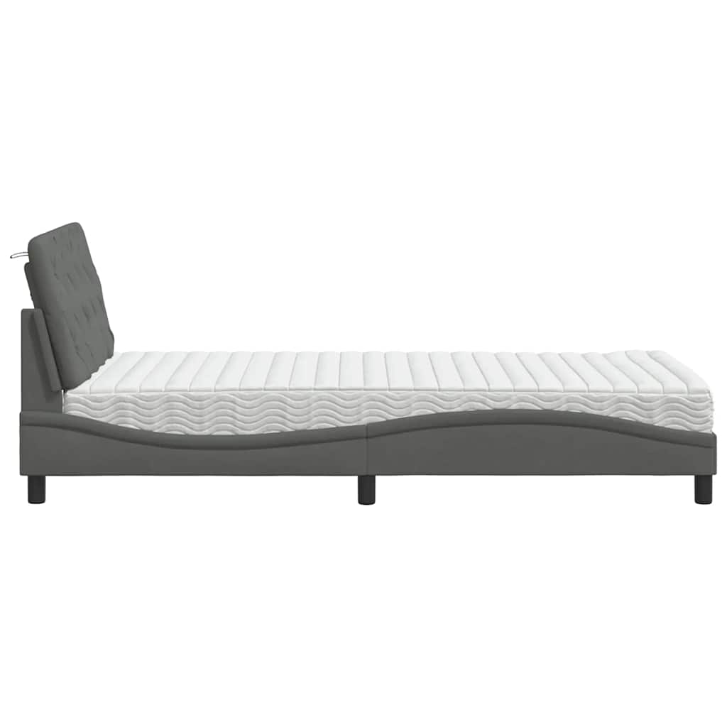 Bed with mattress dark grey 100x200 cm fabric