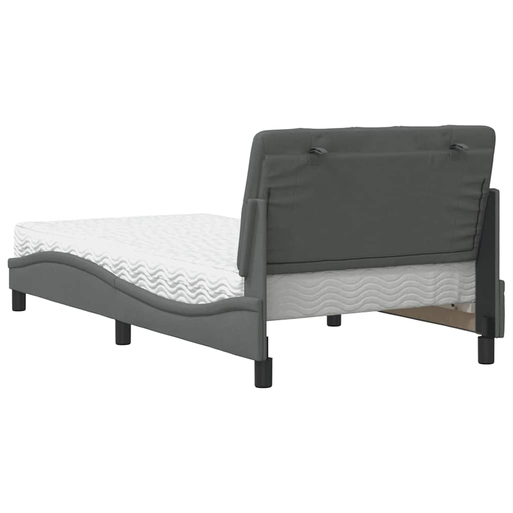 Bed with mattress dark grey 100x200 cm fabric