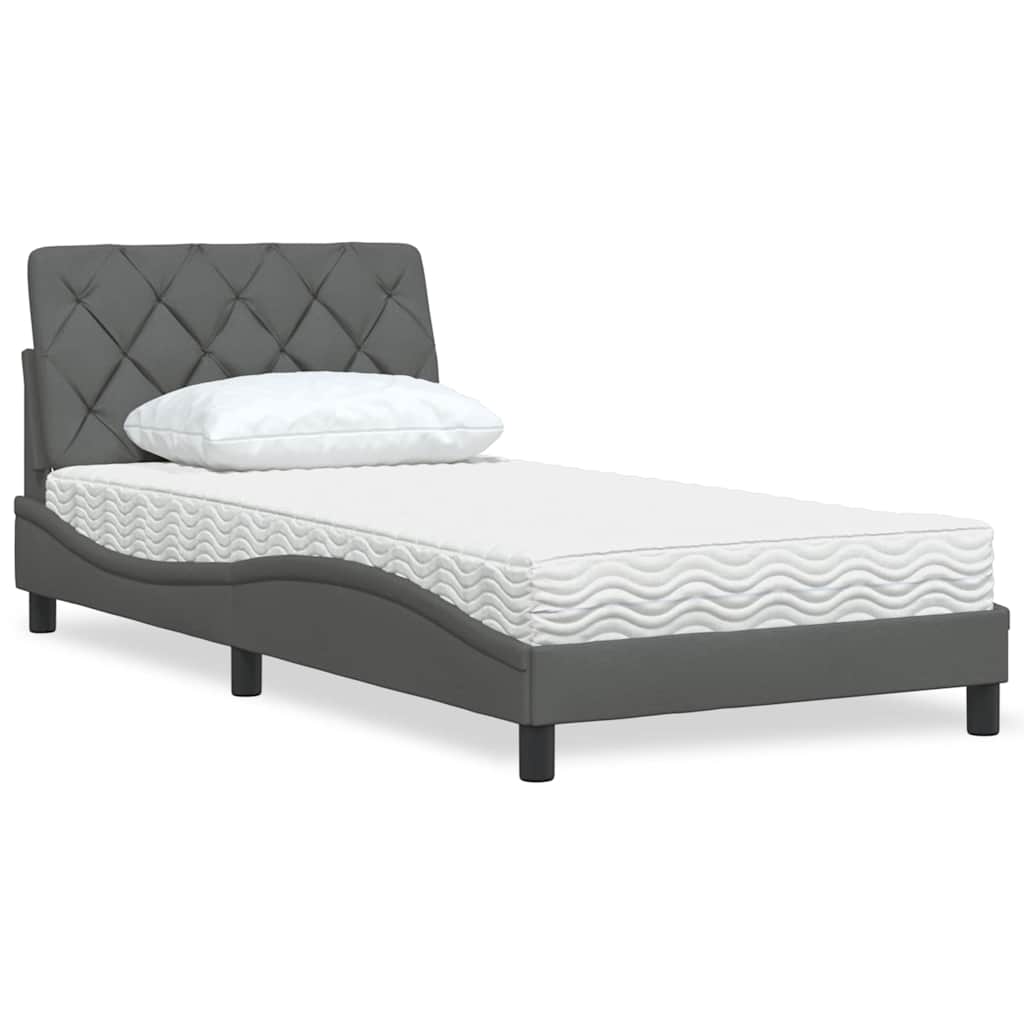 Bed with mattress dark grey 100x200 cm fabric
