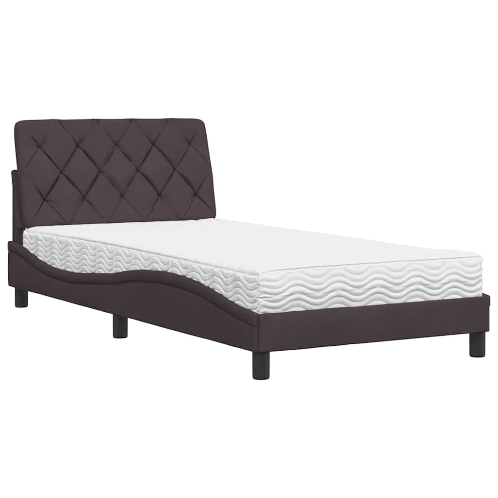 Bed with mattress dark brown 100x200 cm fabric