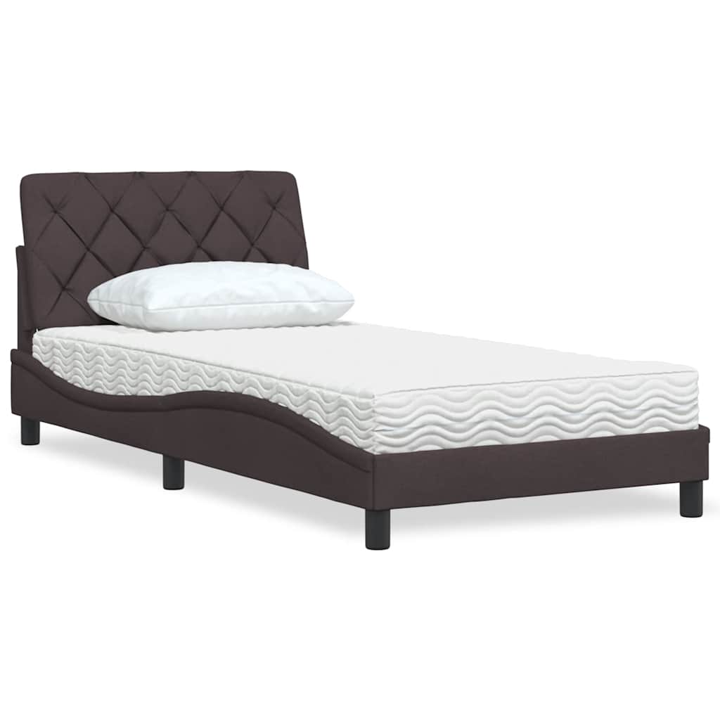 Bed with mattress dark brown 100x200 cm fabric