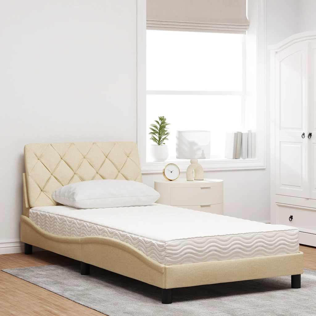 Bed with mattress cream 100x200 cm fabric