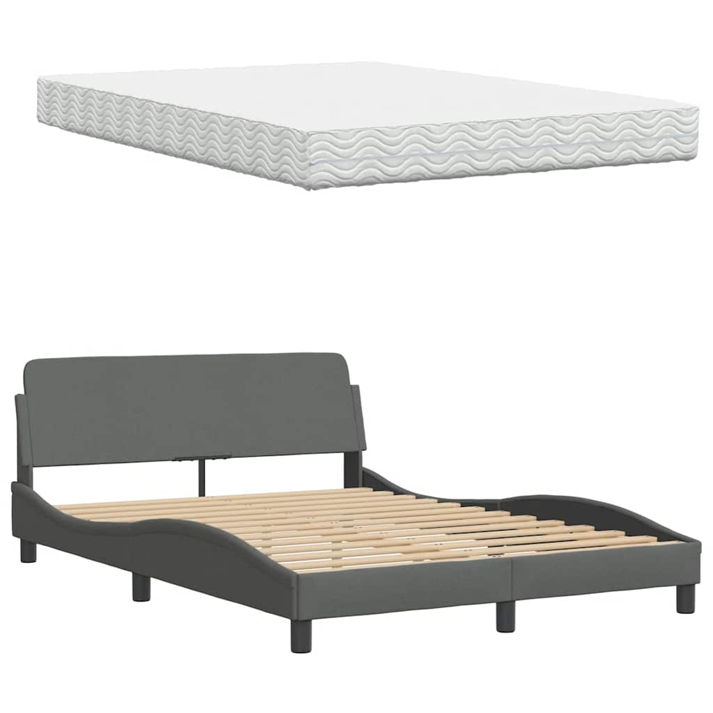 Bett mit Matratze Dunkelgrau 120x200 cm Stoff