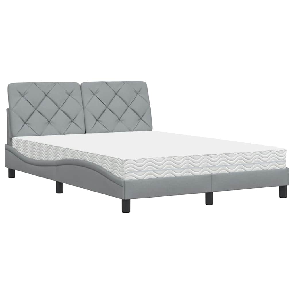 Bett mit Matratze Hellgrau 140x190 cm Stoff