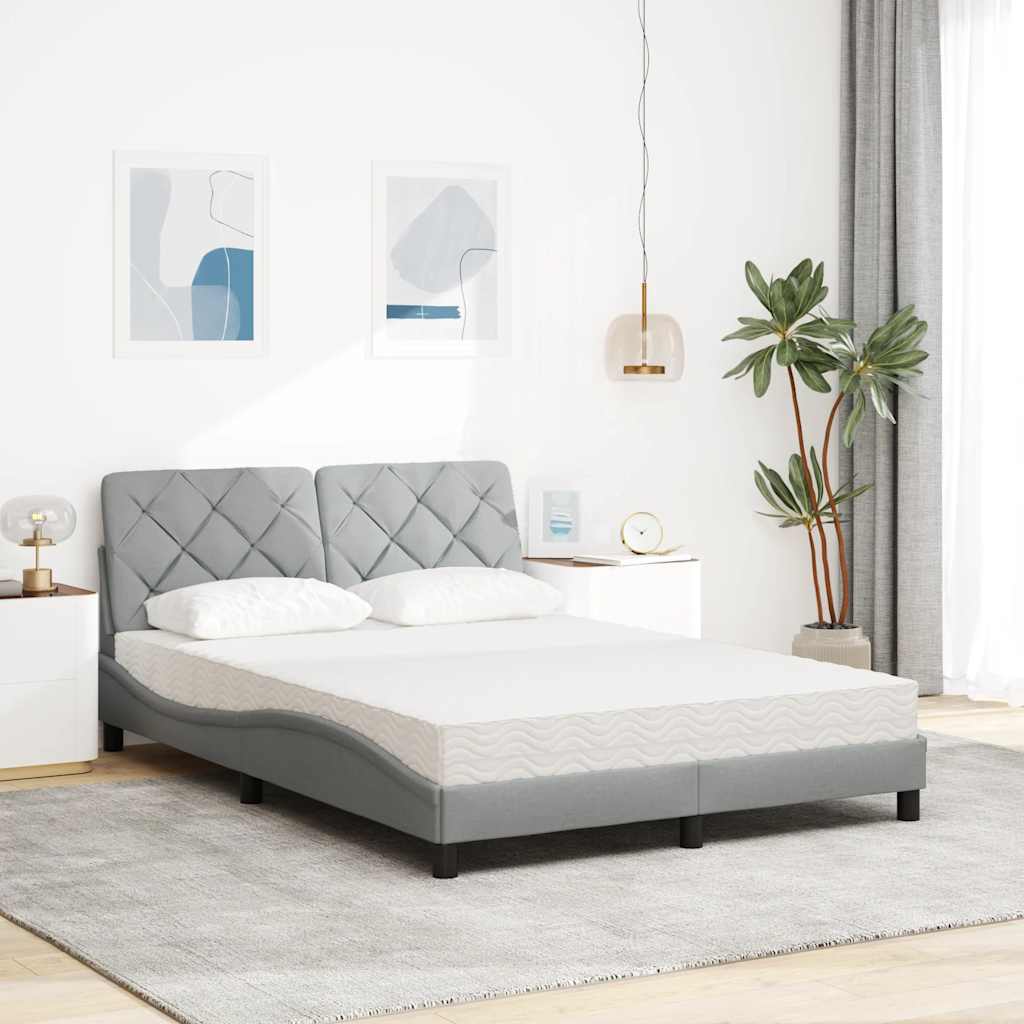 Bett mit Matratze Hellgrau 140x190 cm Stoff