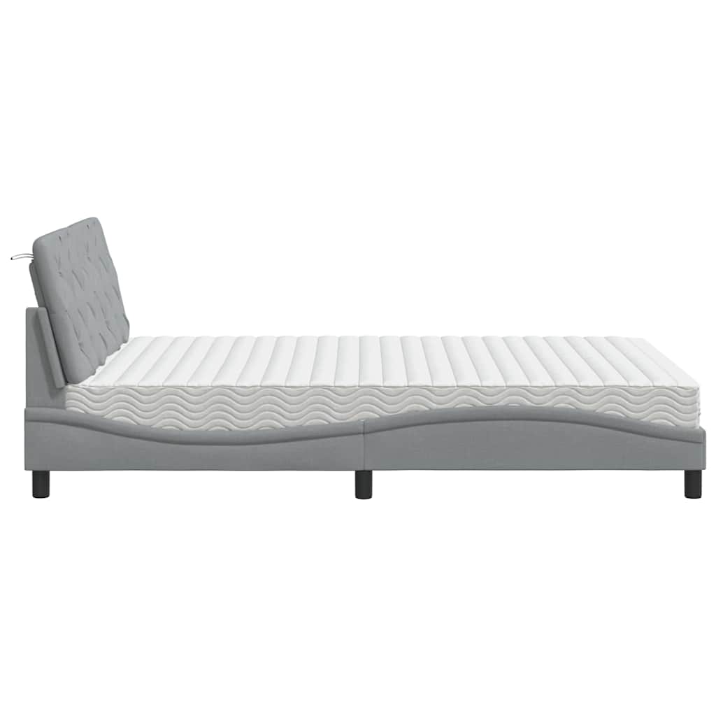 Bett mit Matratze Hellgrau 140x190 cm Stoff