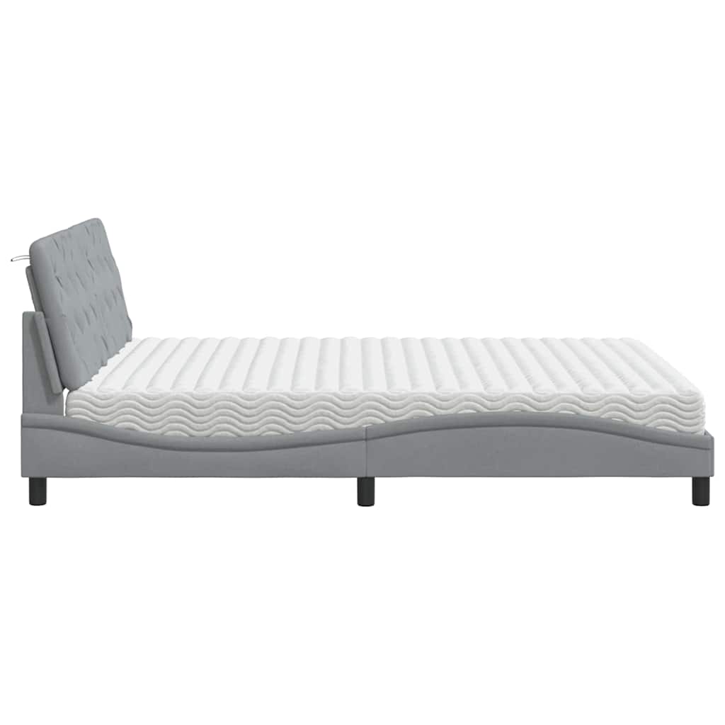 Bett mit Matratze Hellgrau 160x200 cm Stoff
