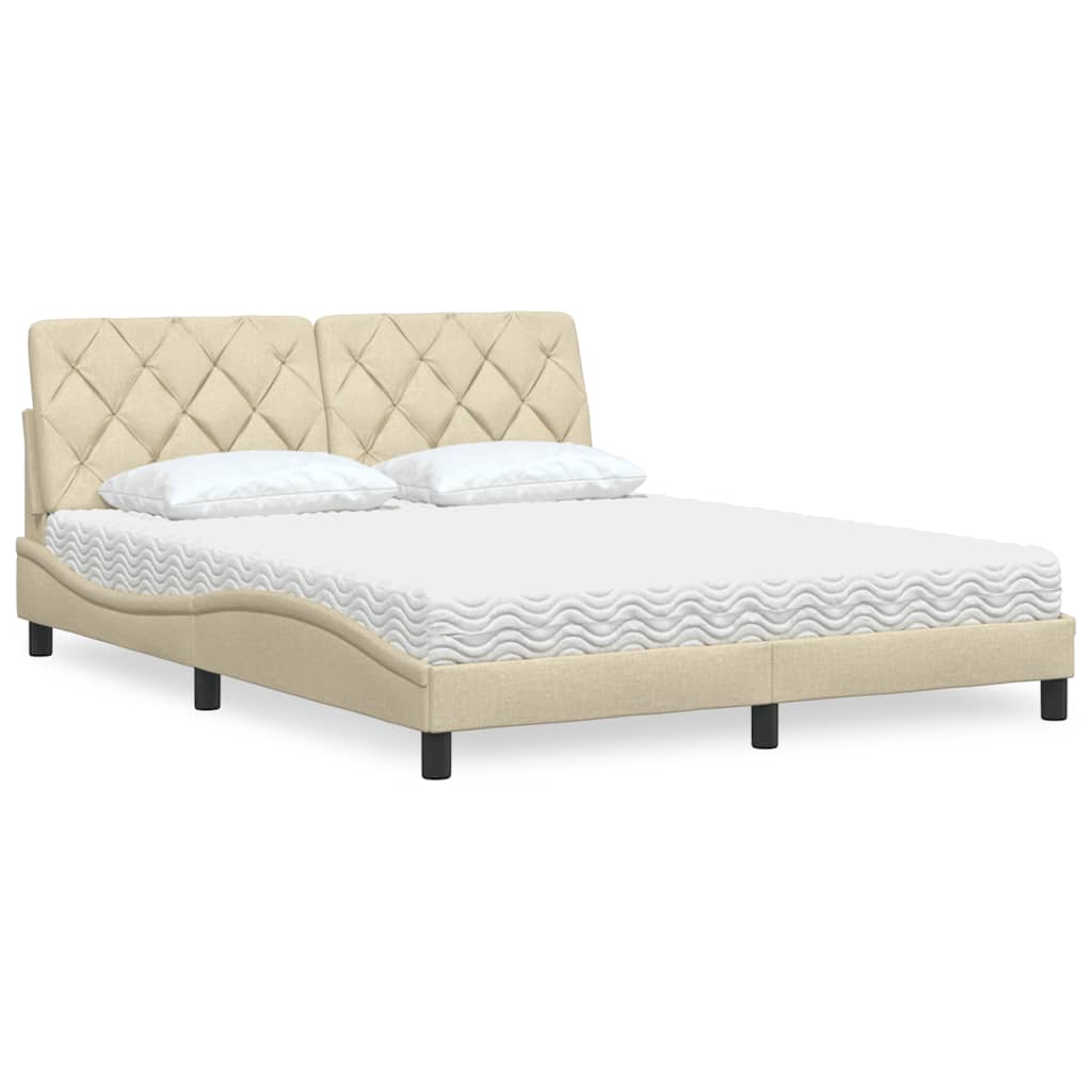 Bett mit Matratze Creme 160x200 cm Stoff