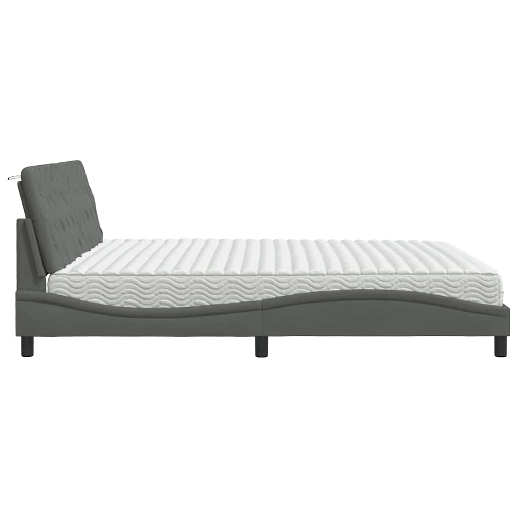 Bett mit Matratze Dunkelgrau 200x200 cm Stoff