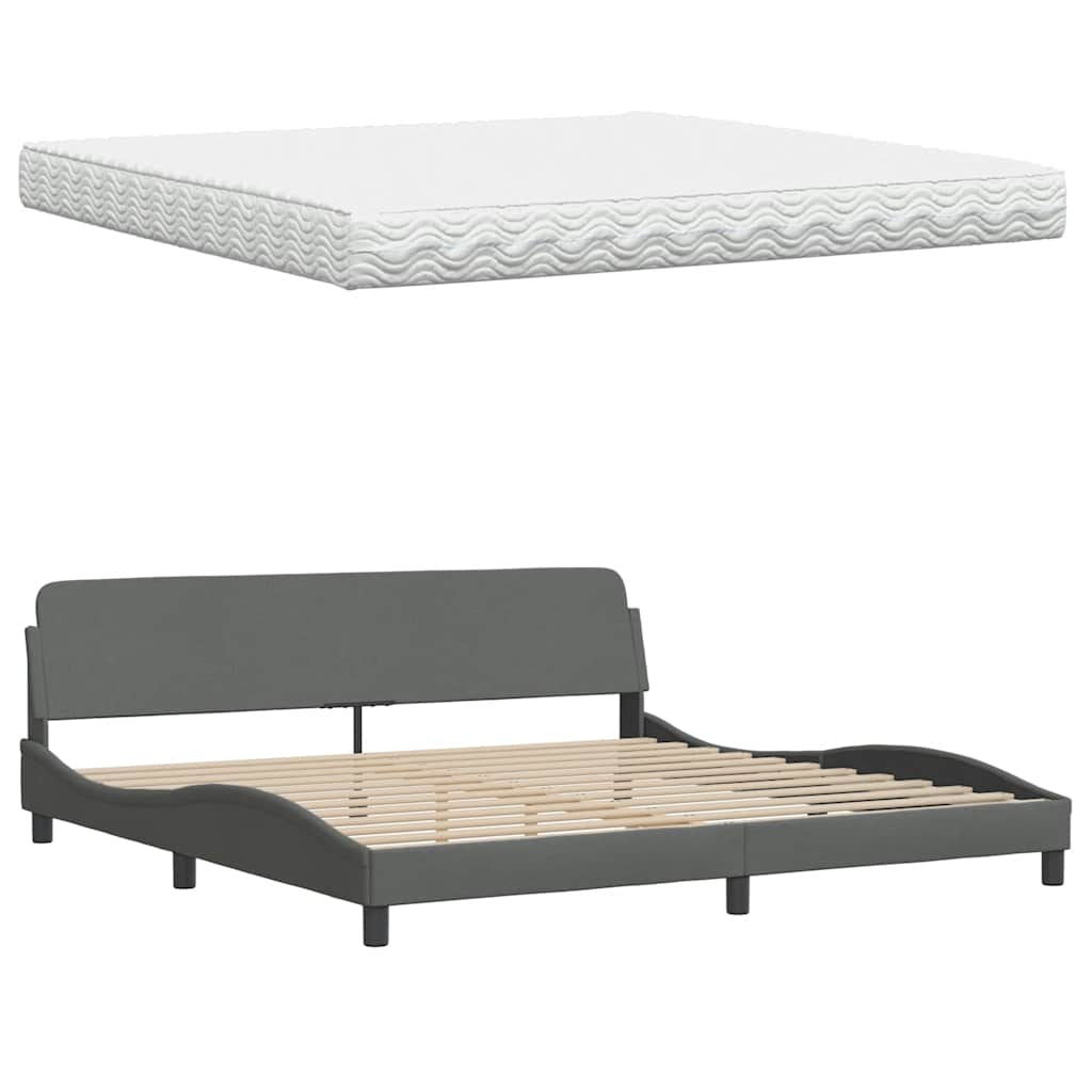 Bett mit Matratze Dunkelgrau 200x200 cm Stoff