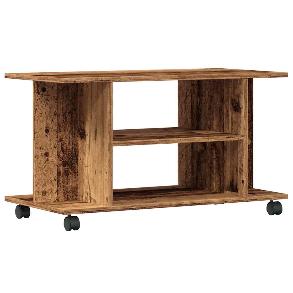 TV shelf with castors, reclaimed wood look, 80x40x45 cm, wood-based material