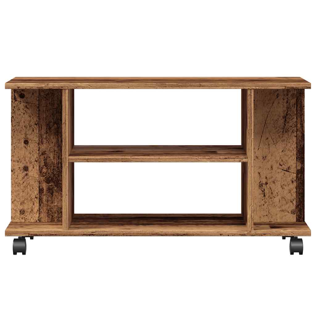 TV shelf with castors, reclaimed wood look, 80x40x45 cm, wood-based material