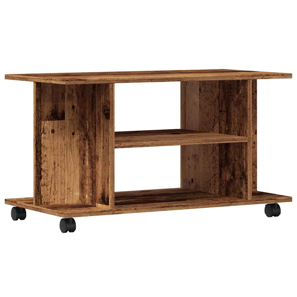 TV shelf with castors, reclaimed wood look, 80x40x45 cm, wood-based material