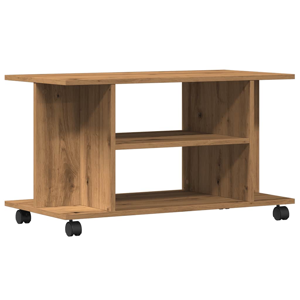 TV shelf with castors Artisan oak 80x40x45 cm wood-based material
