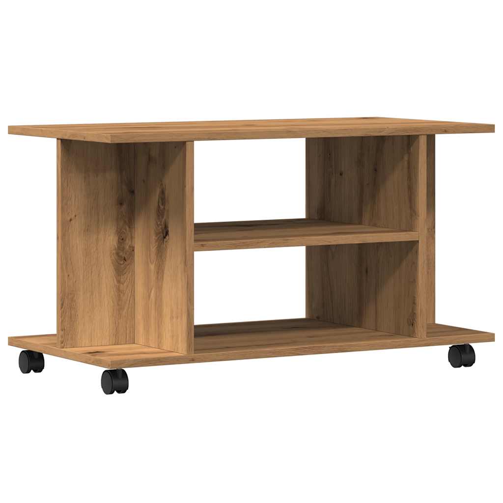 TV shelf with castors Artisan oak 80x40x45 cm wood-based material
