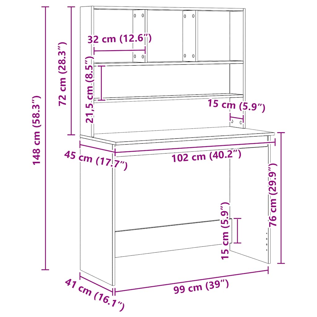 Desk with shelf Artisan oak 102x45x148cm wood material
