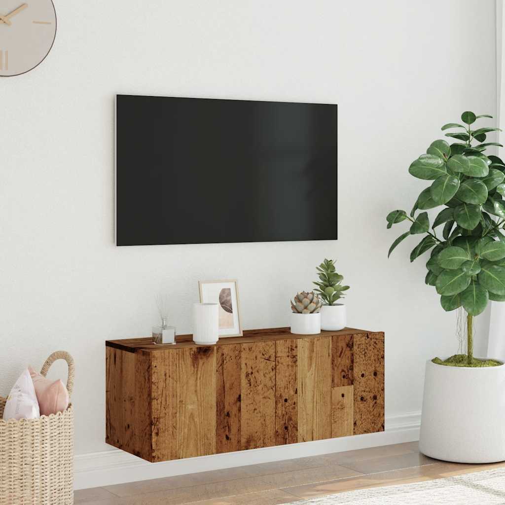 TV wall cabinet reclaimed wood look 80x30x30 cm wood-based material