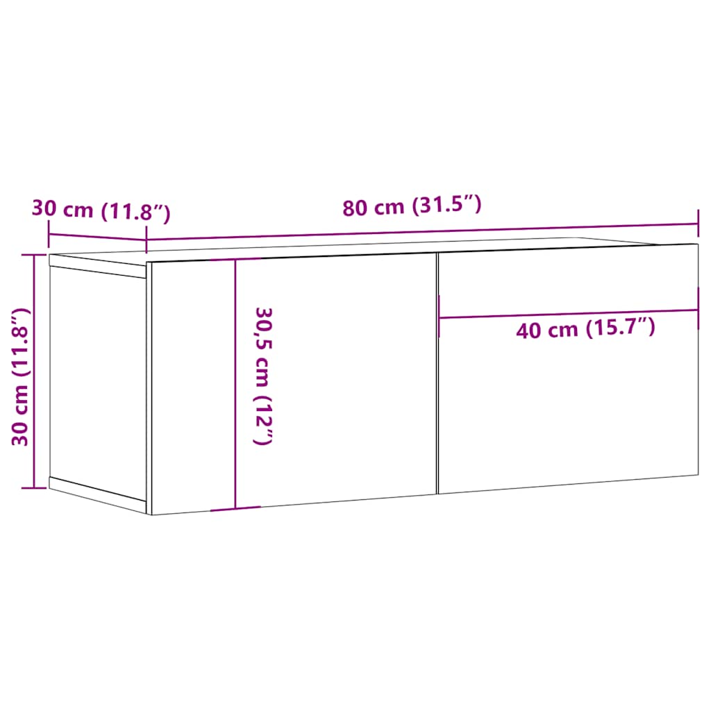 TV wall cabinet reclaimed wood look 80x30x30 cm wood-based material