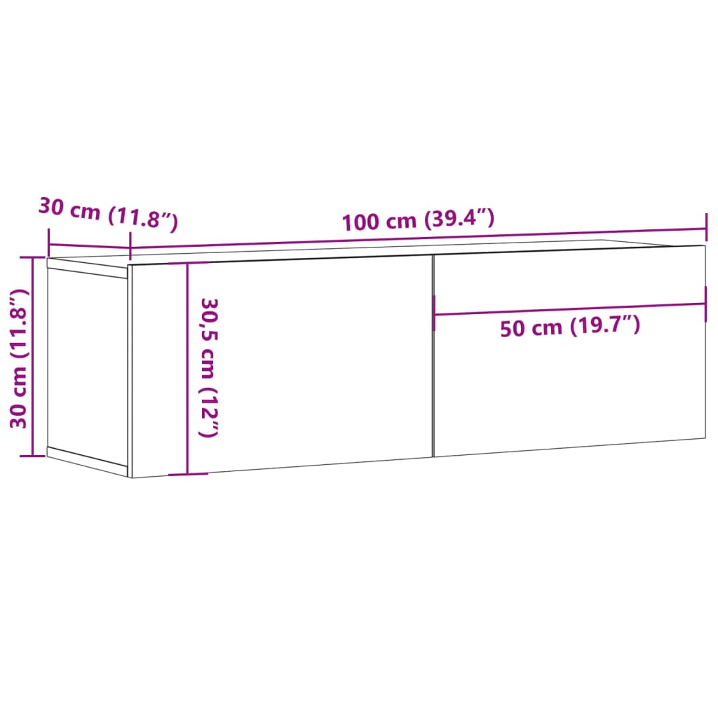 TV wall cabinet Artisan oak 100x30x30 cm wood material