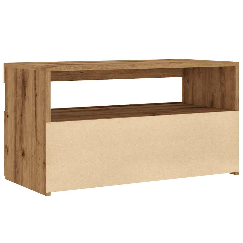 Meubles TV avec lumières LED 2 pièces en bois de chêne artisanal.