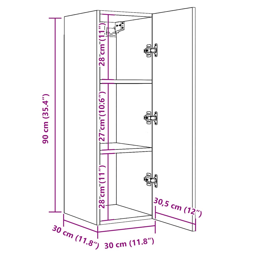Meubles TV, lot de 2. Chêne artisanal, 30,5 x 30 x 90 cm.