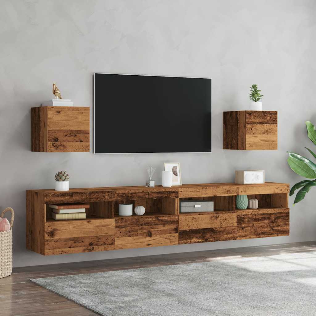 Meubles TV muraux, lot de 2, aspect bois de récupération, 30,5 x 30 x 30 cm