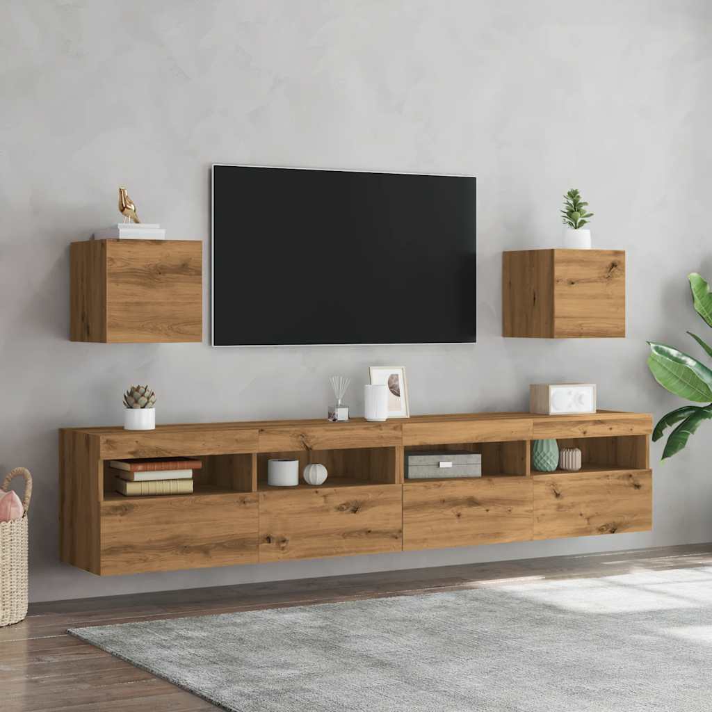 Meubles TV muraux, lot de 2, chêne artisanal, 30,5 x 30 x 30 cm