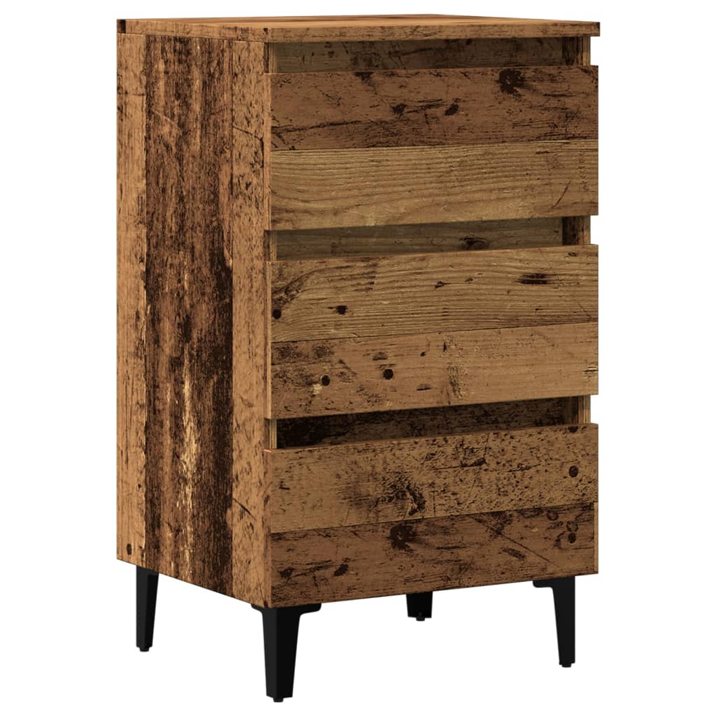 Bedside table with metal legs old wood look 40x35x69 cm