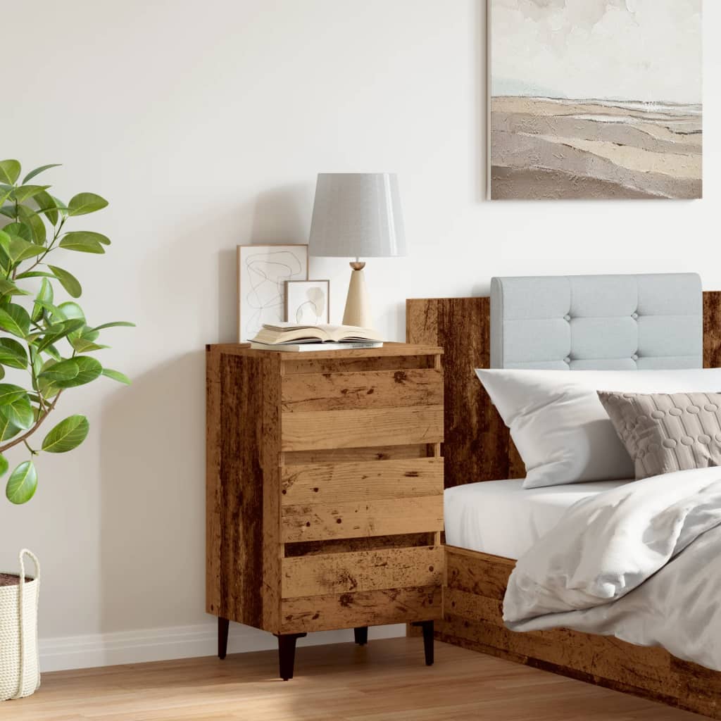 Bedside table with metal legs old wood look 40x35x69 cm