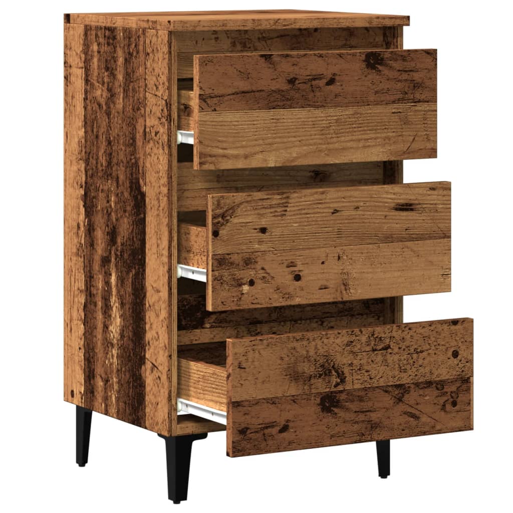 Bedside table with metal legs old wood look 40x35x69 cm