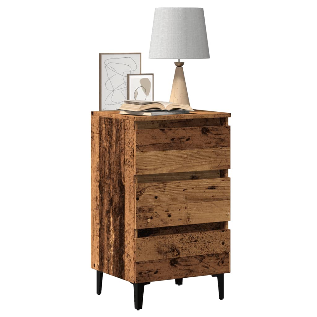 Bedside table with metal legs old wood look 40x35x69 cm