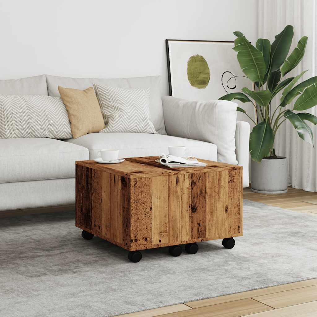 Table basse aspect bois récupéré 60x60x38 cm matériau bois