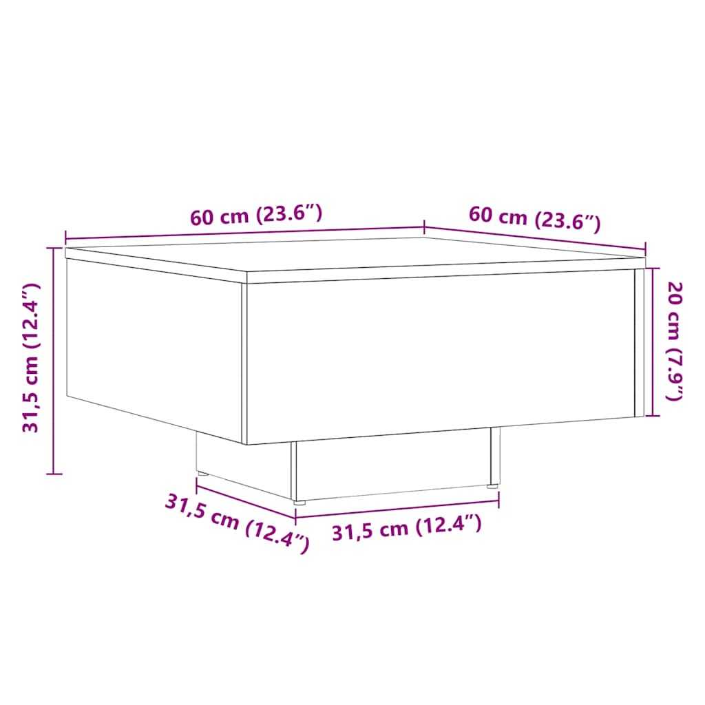 Table basse aspect bois récupéré 60x60x31,5 cm matériau bois