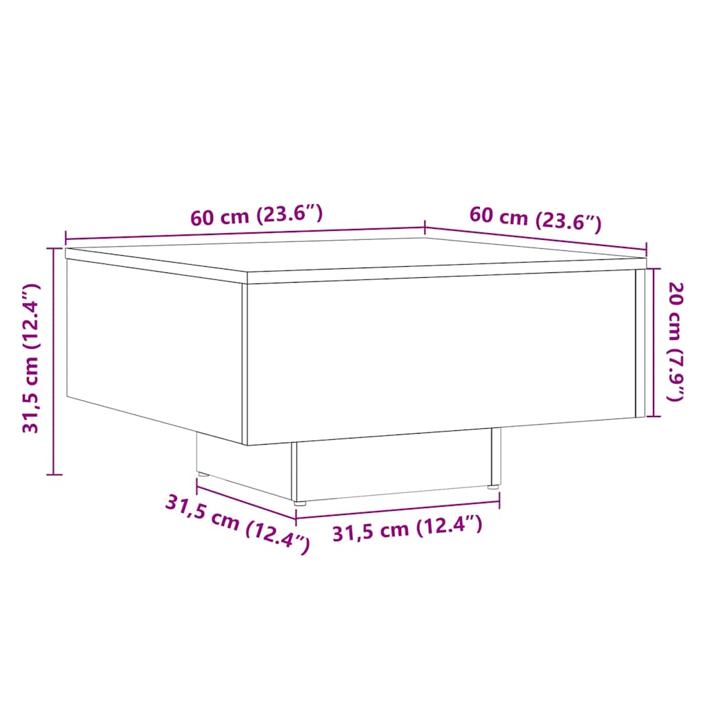 Table basse Artisan en chêne 60x60x31,5 cm matériau bois