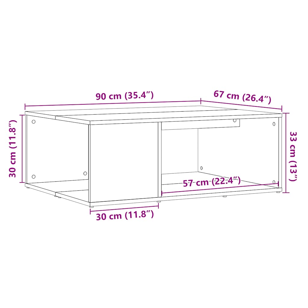 Table basse aspect bois récupéré 90x67x33 cm matériau bois